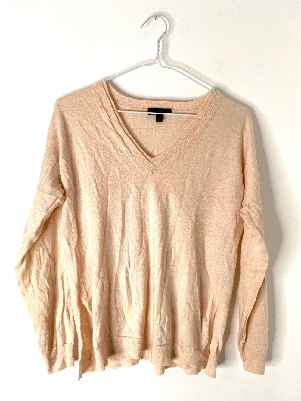 J. Crew Merino Wool Linen Light Peach V Neck Sweater Relaxed Lightweight